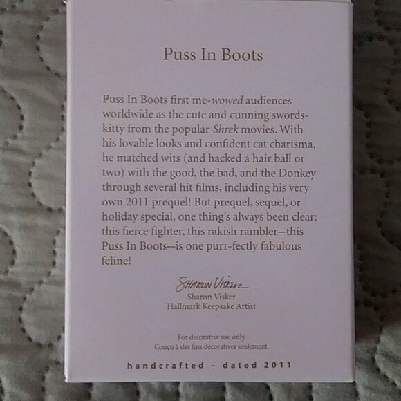 Puss in BOOTS 2011 Hallmark Ornament QXI2617 Old Stock - Picture 7 of 12